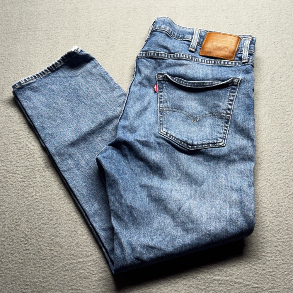 Levis Premium 502 Taper Jeans Mens 40x32 Blue Medium Wash Denim Pants Big E